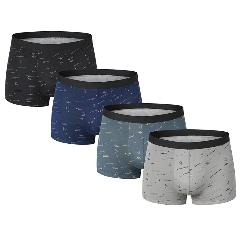 4-piece MEN'S FASHION Printed Underwear Breathable Crotch Boxers for Teenagers Comfortable plus Size Underwear up to 6XL.
