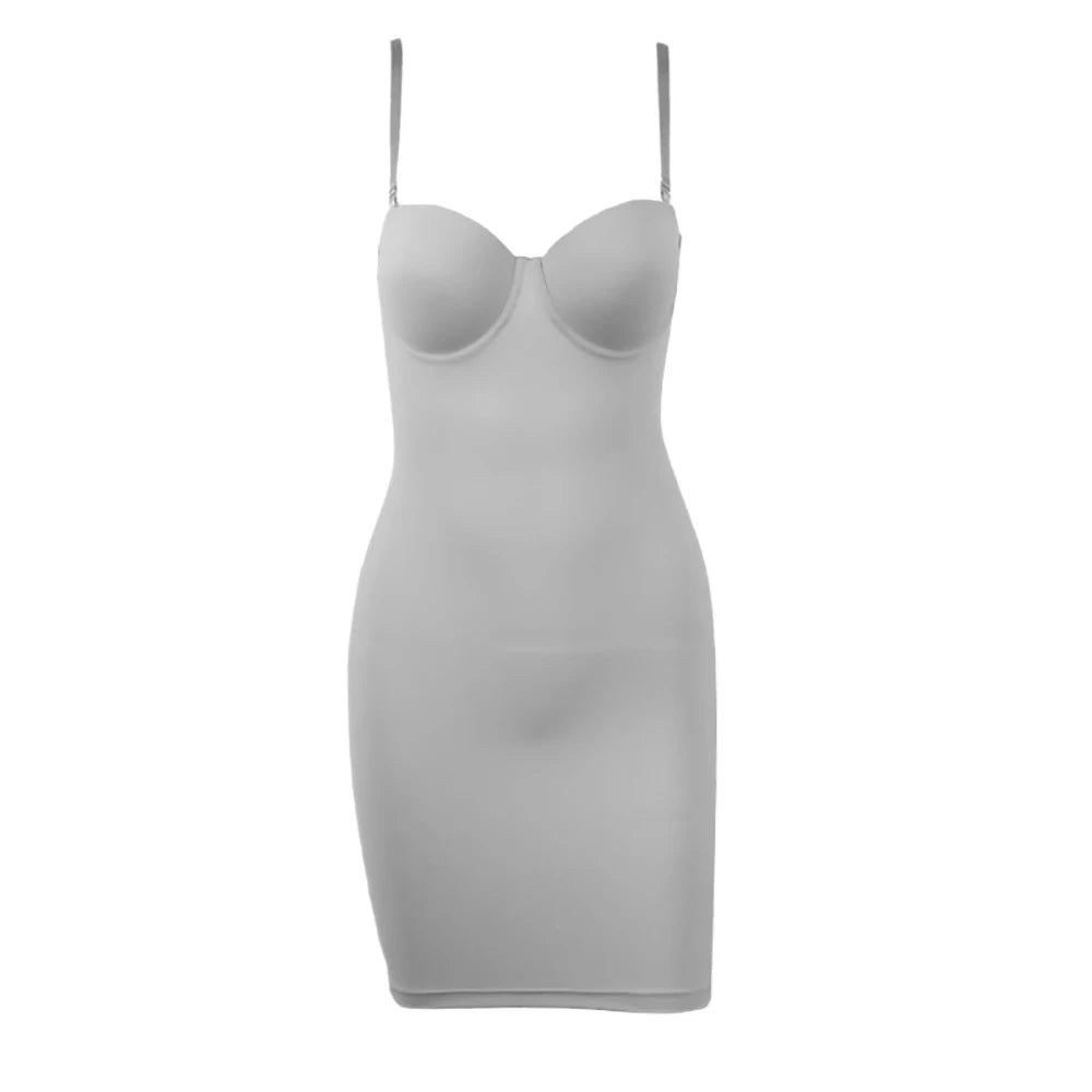 Slimming Full Length Shapewear Slips Straight Tube Dress Body Shaper Women Under Dresses Underwire Cup