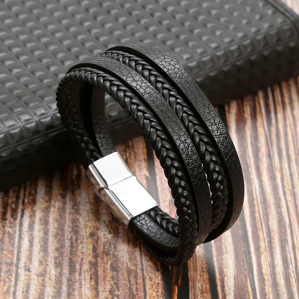 Hot Fashion Beads Leather Bracelet Men Classic Tiger Eye Beaded Multi Layer Leather Bracelet For Men Jewelry