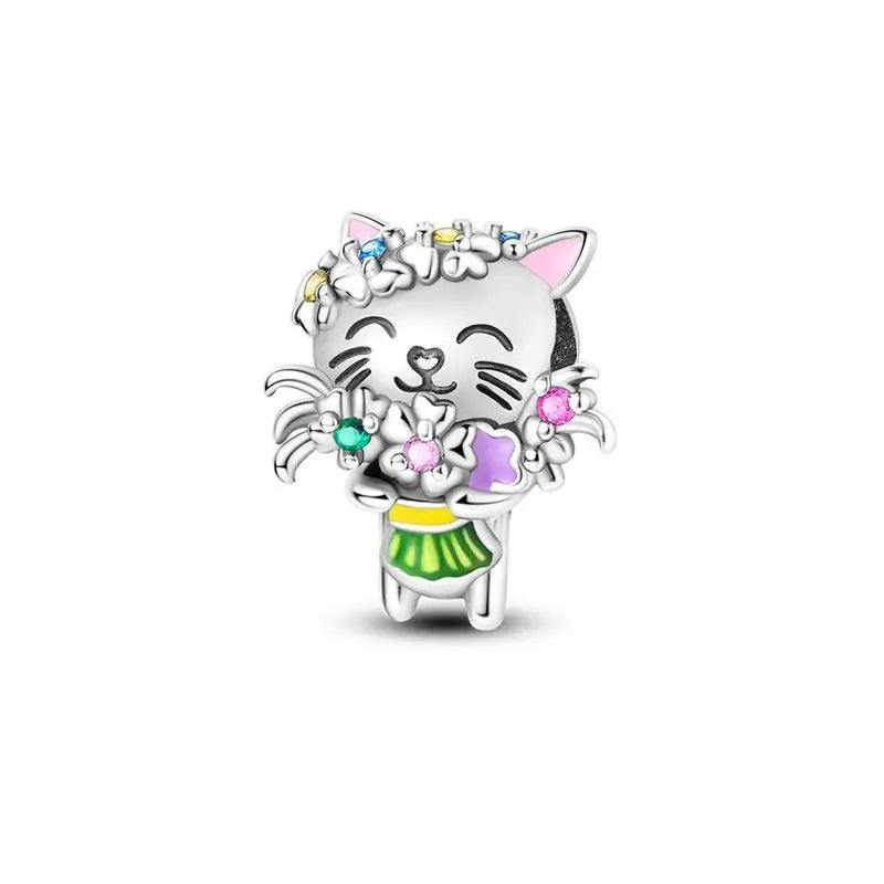 925 Sterling Silver Cute Pet Cat Dog Animal Beads Bracelet Charms