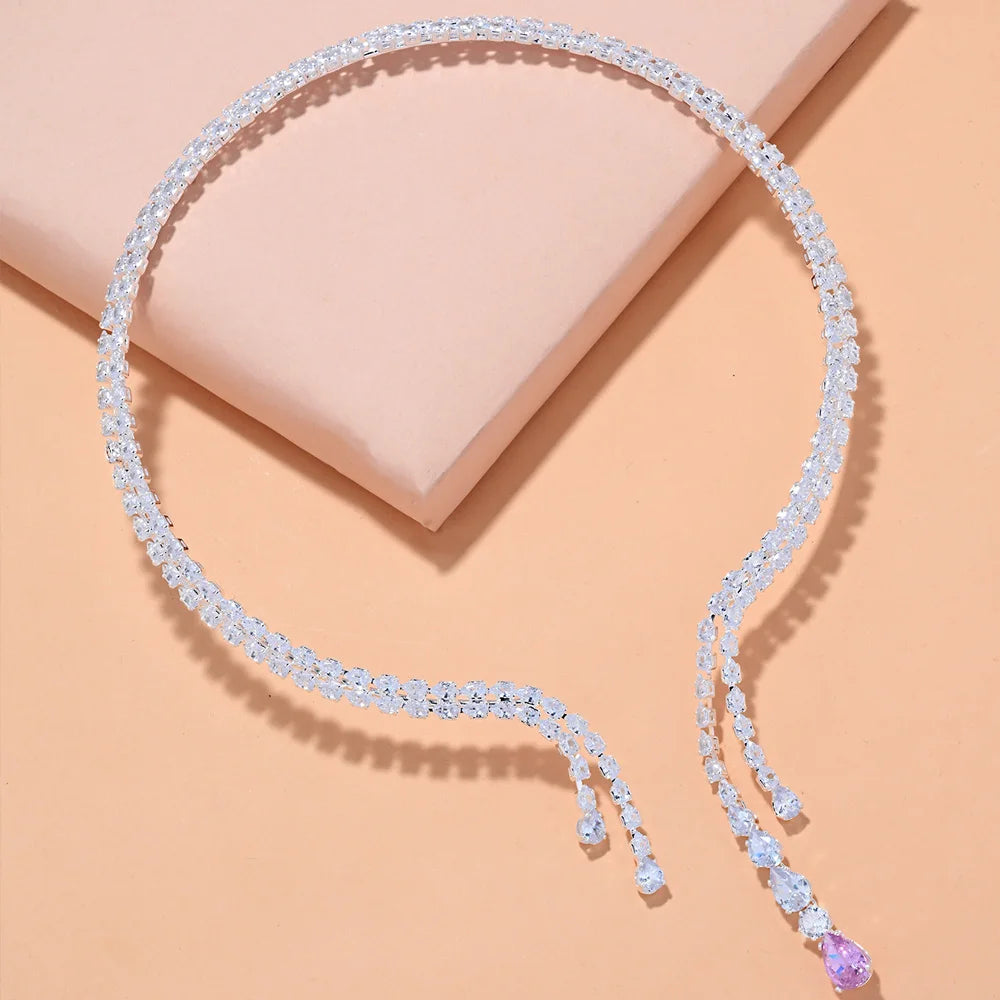 Luxury Zircon Green Crystal Necklace Collar Jewelry  Double Layer Collar