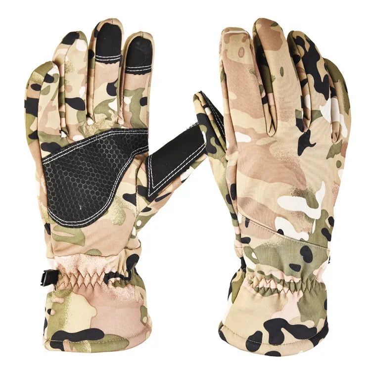 Camouflage Fleece Thickened Ski Gloves Warm Non-slip Windproof And Waterproof Touch Screen Hiking Glove