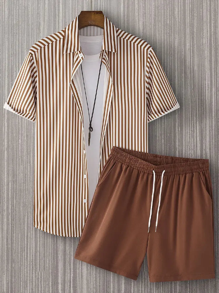 Summer Men's Shirt Shorts Two-piece Set Printed Casual Suit Men Short Sleeve Shirt Street Hawaiian Beach Shorts Outfits