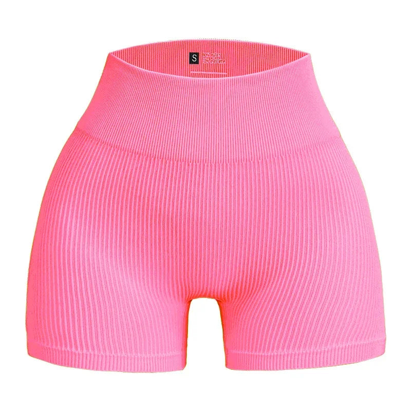 Seamless Threaded High Waisted Hip Lifting Fitness Yoga Shorts