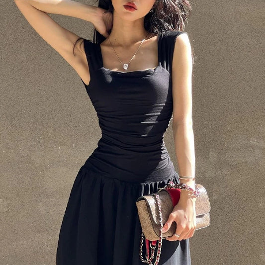 Elegant Slip Long Dresses Sexy Women's Ruched Bodycon Solid Maxi Dress Spring Summer  Dropped waist