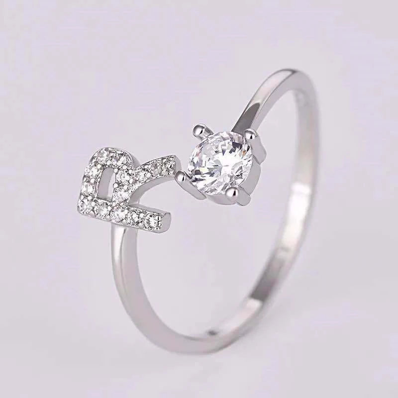 Shining Rhinestone 26 Letters Adjustable Rings  Initial A-Z Alphabet Opening Ring