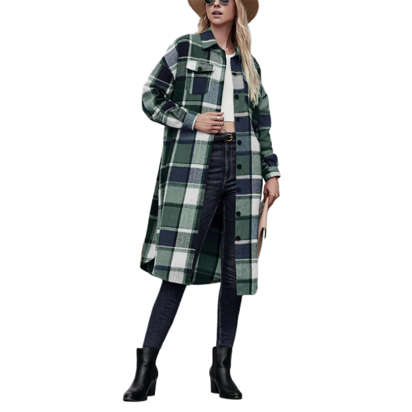 Plus Size Plaid Lapel Neck Long Sleeve Button Down Casual Streetwear Winter Jacket