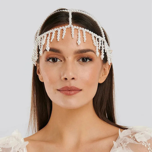 Pearl Fringe Headpiece Crystal Cap  Roaring 20s Great Gatsby Tassel Hair Accessories