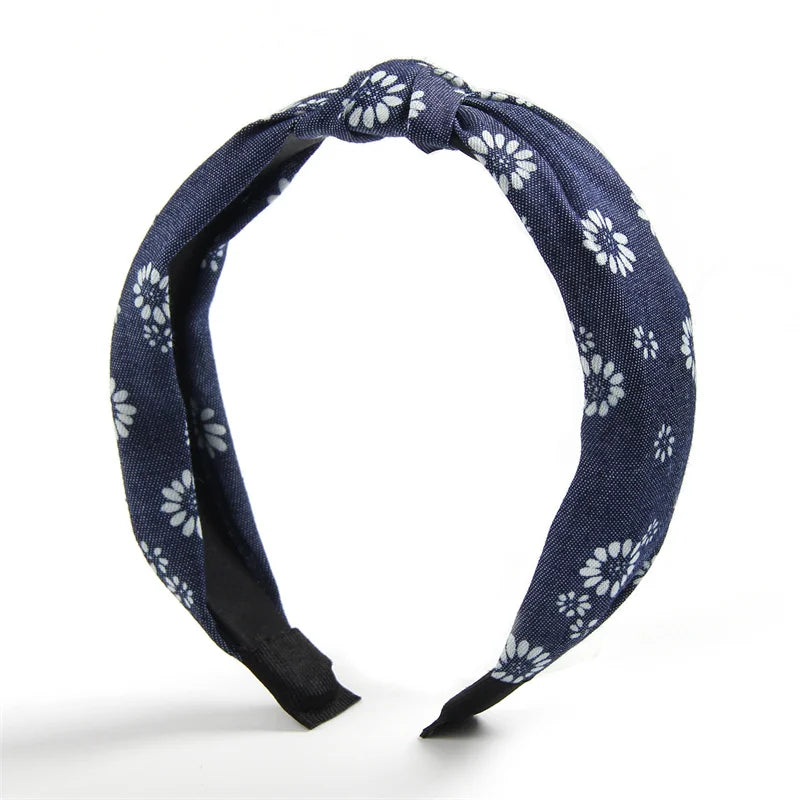 1/3pcs Knotted Print Denim Cloth Headband for Women Girls Face Wash Hair Hoop Simple Denim Headpiece