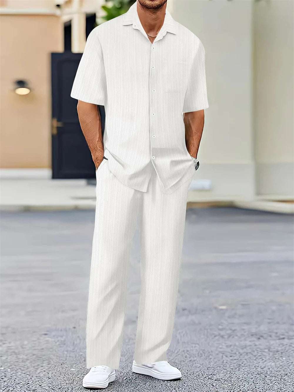 (Shirt+Pants) Summer Men Fashion Classic Shirt men Business Casual Shirts Men Set Of Clothes