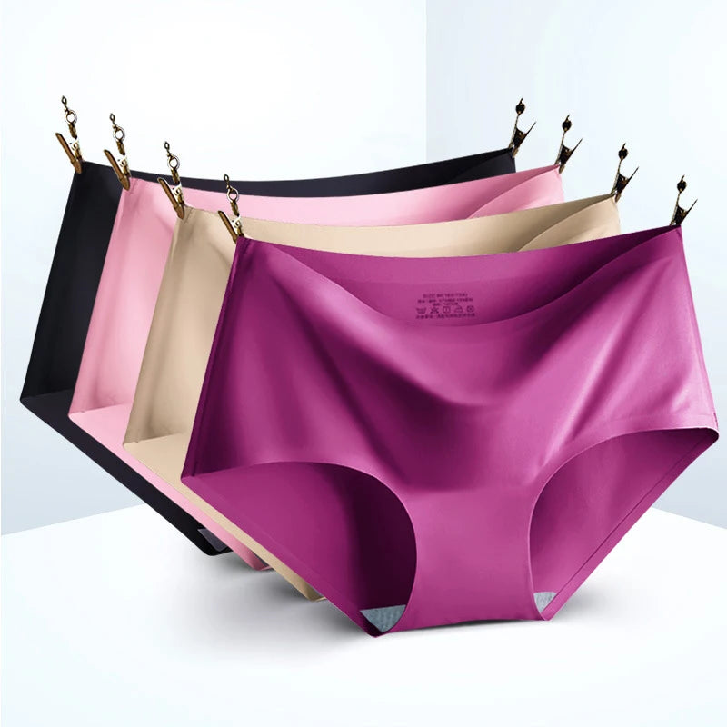 3Pcs/Set Large Size XXL Seamless Women Panties Mid-waist Briefs Female Breathable Underwear Ice silk Crotch Lingerie