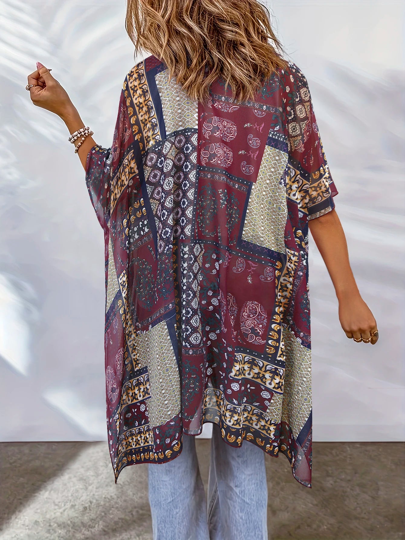 Beach Wear covered luxury women's social shirt fashion top 3D printed batwing sleeve chiffon kimono