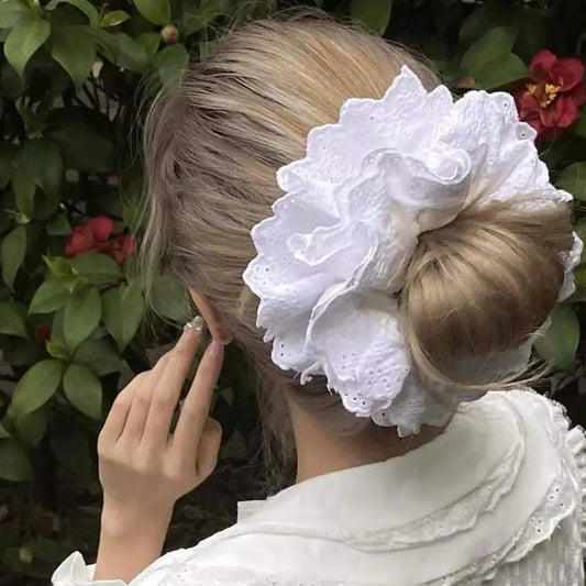 Big Flower Scrunchies for Women Elastic Hair Bands Ponytail Holders Tie Solid Color Hair Hoop Scrunchy Girl Hair Ring
