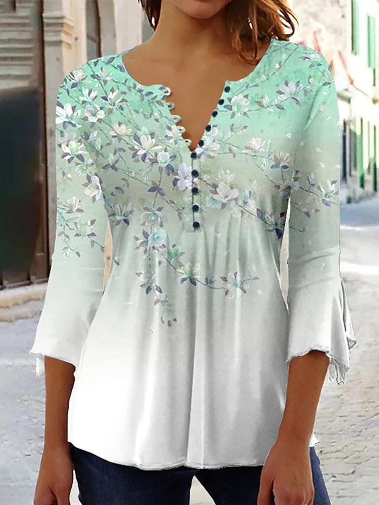Summer Street Fashion Button-Down T-Shirt Loose Women'S Comfortable Clothing Shirt 3d Printed Trend Seven-Quarter Sleeve Top