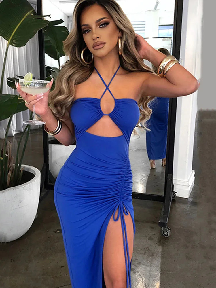 Sleeveless Sexy Female Midi Backless Dress Slim Night Club Party Women's Dress Bodycon