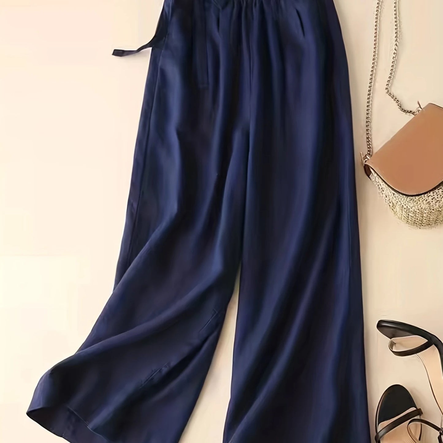 Solid Elastic Waist Pants, Casual Wide Leg Women's Summer Clothing