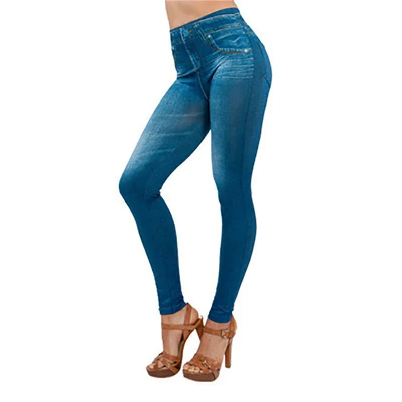 Ultra High Stretch Denim Inspired Leggings for Women High Waist Slim Fit Lifted Buttocks