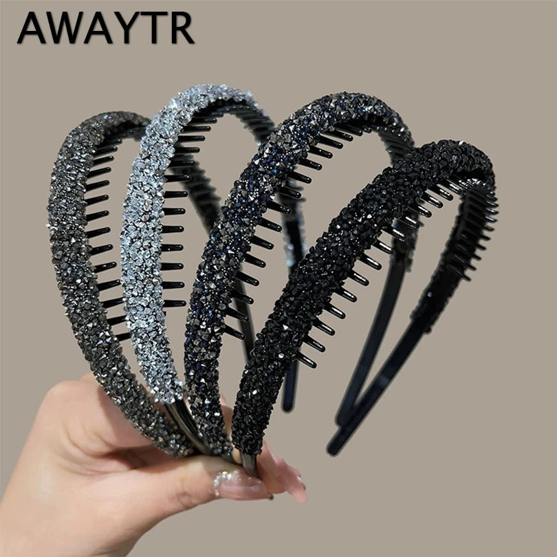 Luxury Non-slip Rhinestone Hair Hoops Bands Women Tooth Elastic Headbands For Women Shiny Hair Hoops Bezel Accessories