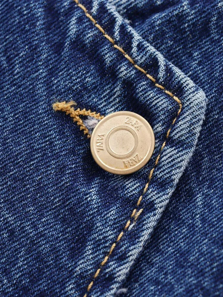 Casual All-match Round Neck Sleeveless Blue Slim Waist Denim Vest