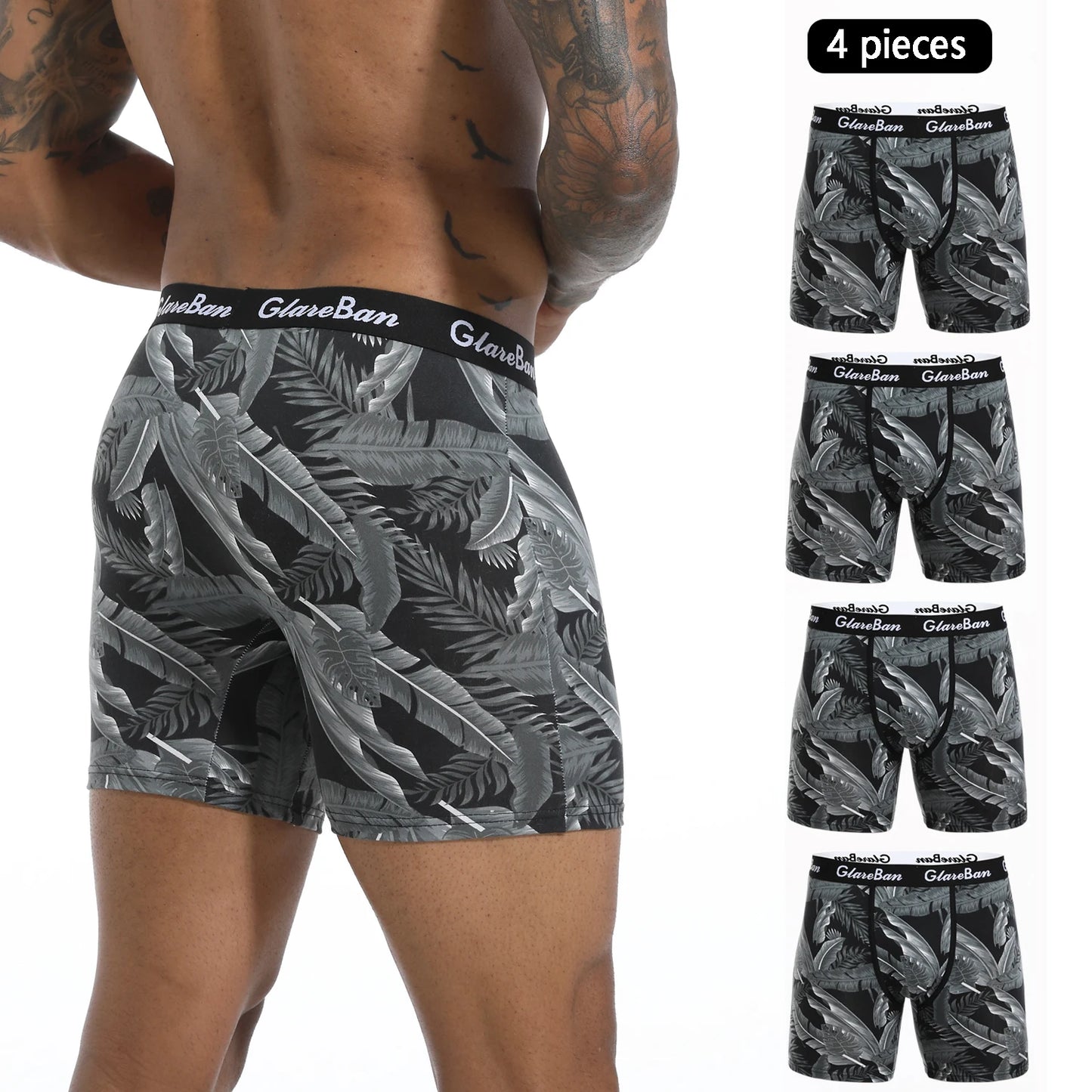 4pcs Set Mid-Long Boxer Shorts Men's Underwear Male Underpants for Men Boxershorts Soft Brand Sexy