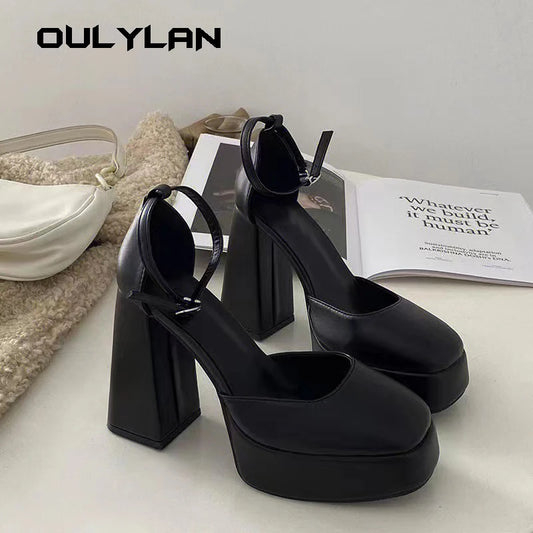 Super-high Heel Thick Heel Shoes Platform Sandals  Round Toe