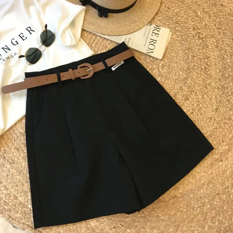 Wide Leg Shorts for Women Thin Cotton A Line Short Pants Office Classic Loose Casual Zipper Women‘s Shorts