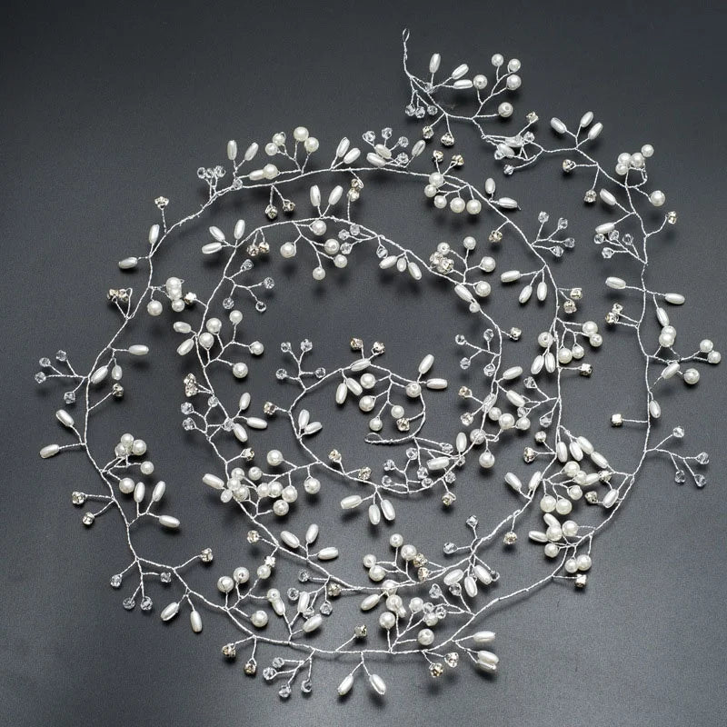 35/50cm Long Handmade Crystal Pearl Hair Band Headdress Wedding Hair Accessories Beads Headband Jewelry Fashion Headdress