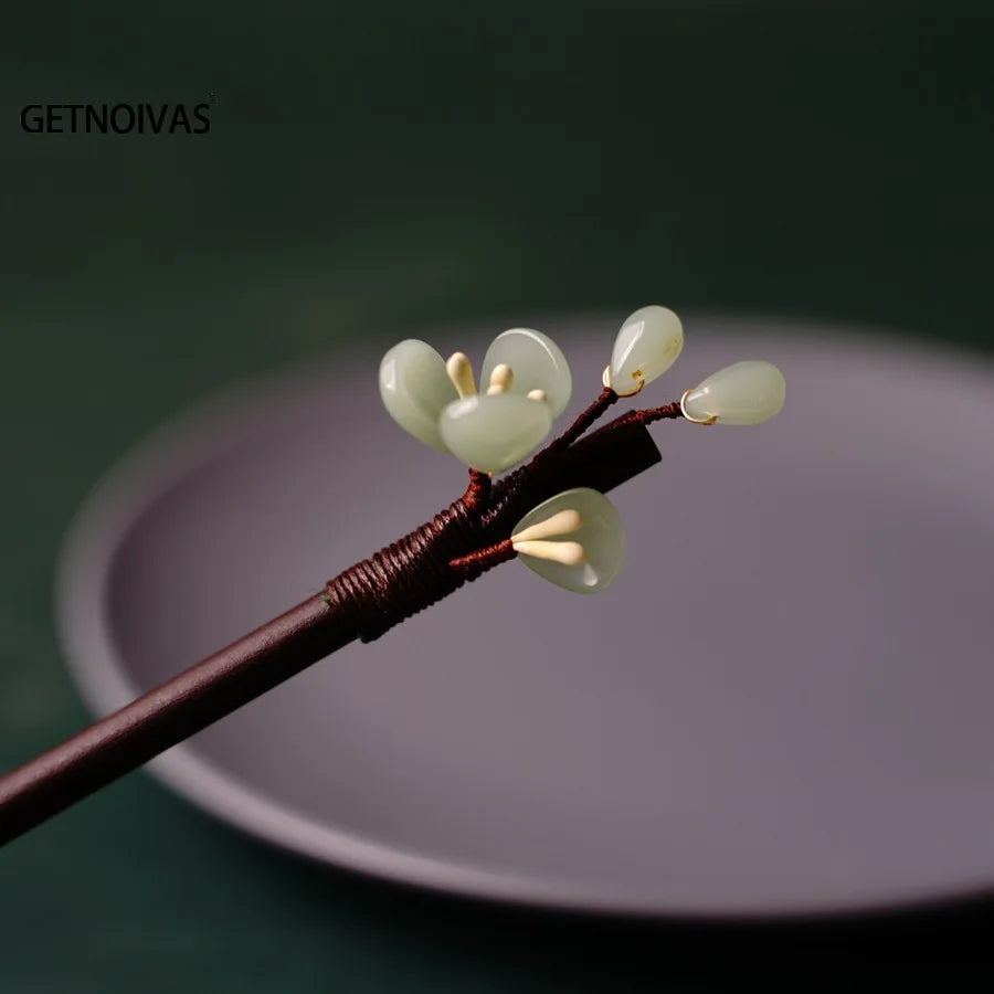Floral Hair Pins Handmade Wooden Twist Bun Pin Chopsticks Flower Hair Clips Chinese-style Hair Stick