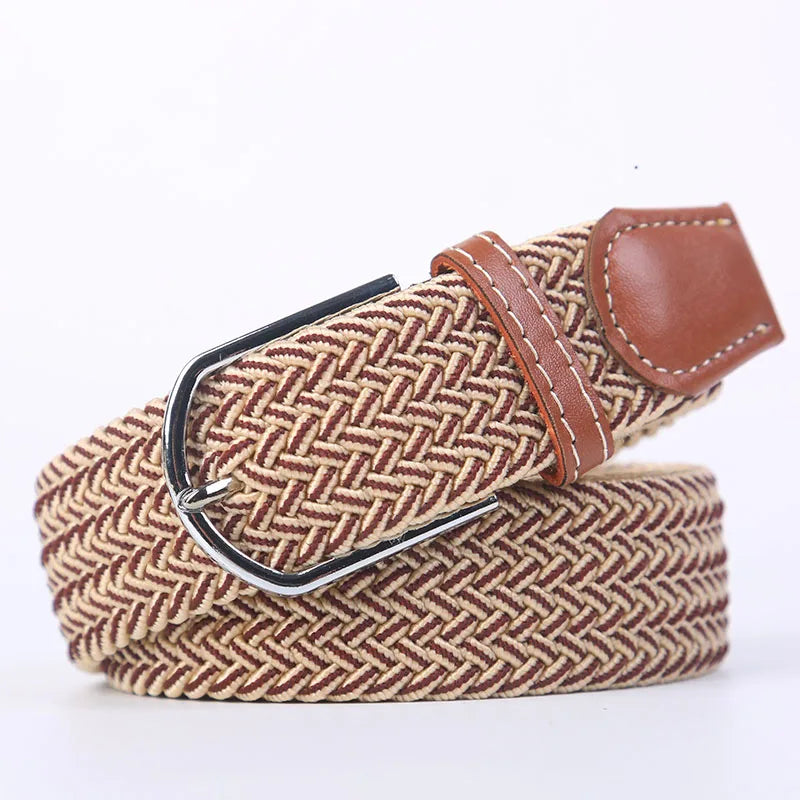 Casual Knitted Pin Buckle Belt Woven Canvas Elastic Expandable Braided Stretch Belts Women Jeans