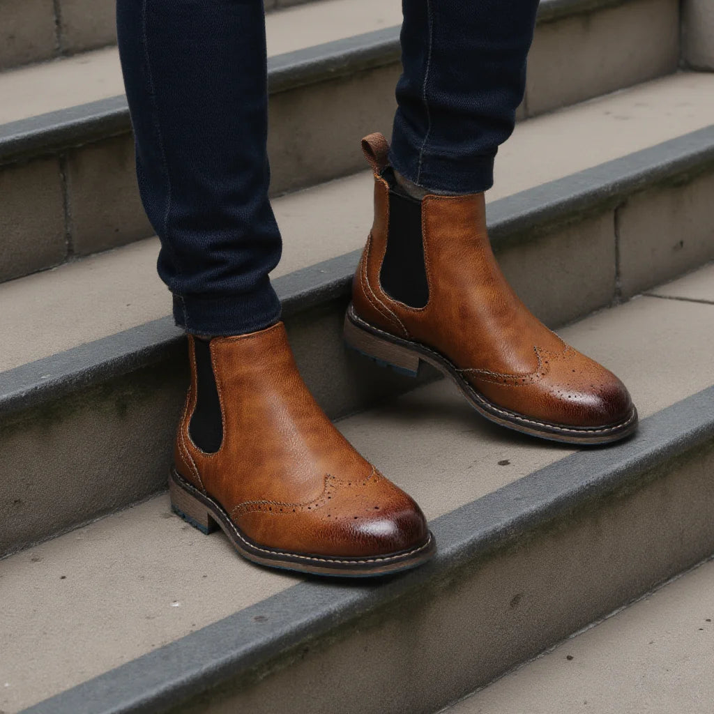 Brogue Chelsea Men Boots 2025 American style Comfortable Fashion Leather Boots