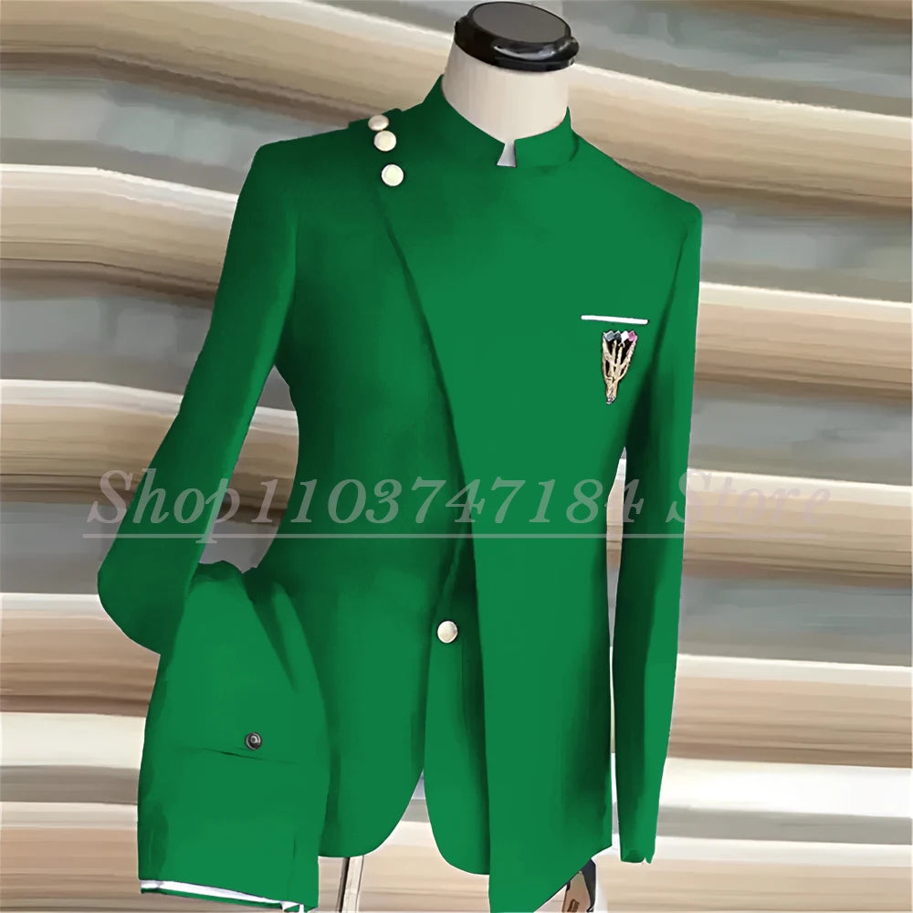 Men's Suits Single Breasted Stand Lapel Blazer  Formal Occasion Party 2 Piece Jacket Pants