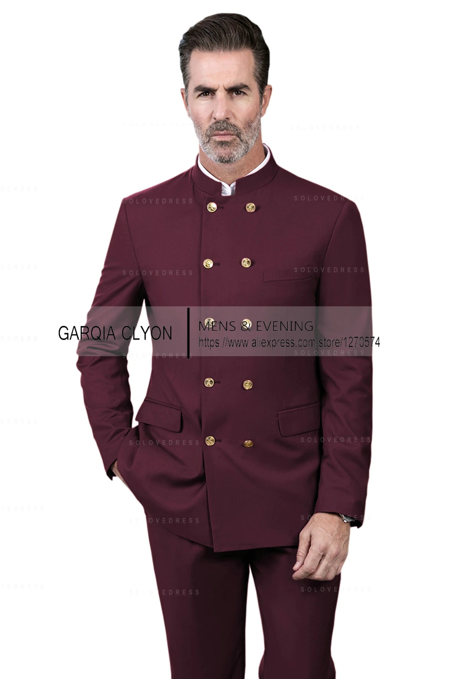 2 Piece Stand Collar Double-Breasted Chinese Style Men's Suits With 3 Real Pocket Wedding SuitsTailored Fit (Blazer+Pants)