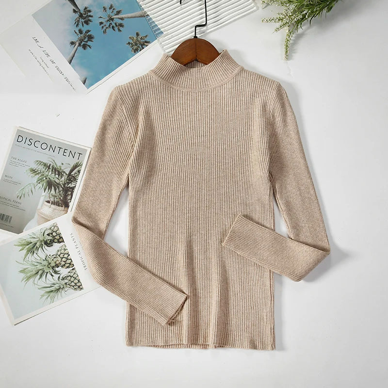 Women's Turtleneck Sweater Knitted Soft Pullovers cashmere Jumpers Basic Solid Soft Sweaters Women Autumn Winter Casual Top