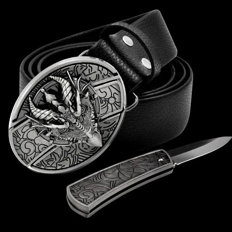 Adult Carved Invisible Knife Buckle Waist Belt Adjustable Personality Genuine Waist Belt
