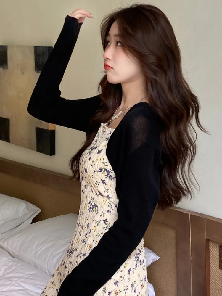 Summer Shrug Cardigan Women Sexy Long Sleeve Sheer Thin Crop Tops Woman Chic