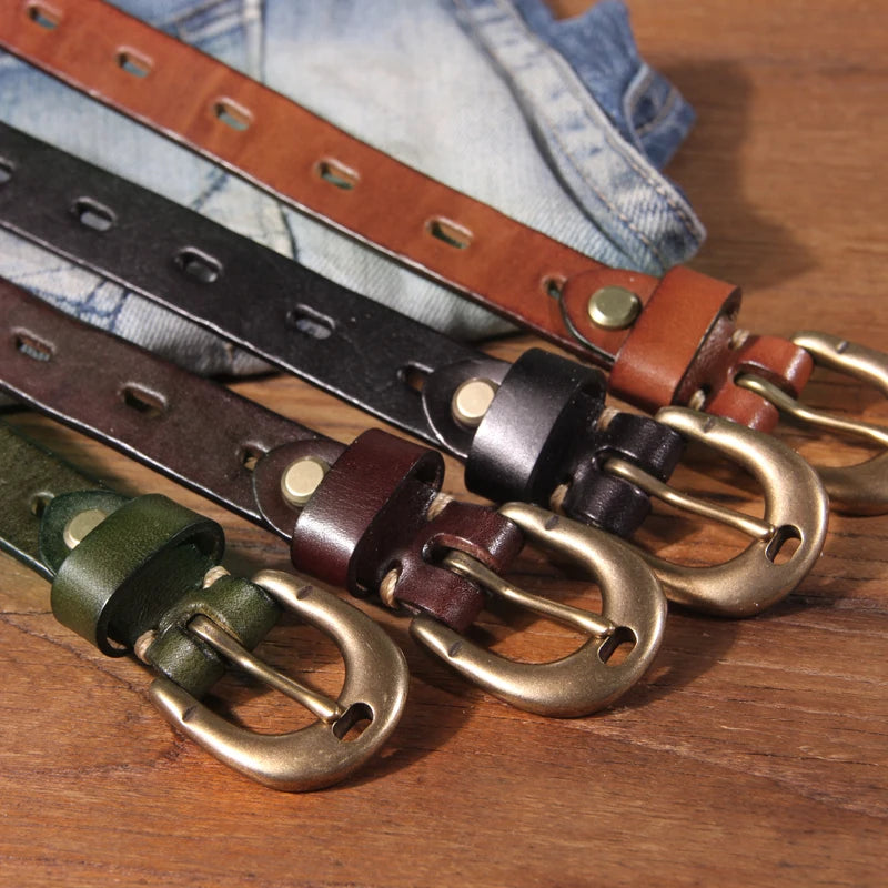 Retro Genuine Leather Belt Pure Copper Button Western Style