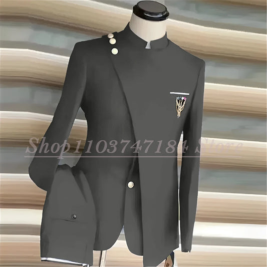 Men's Suits Single Breasted Stand Lapel Blazer  Formal Occasion Party 2 Piece Jacket Pants