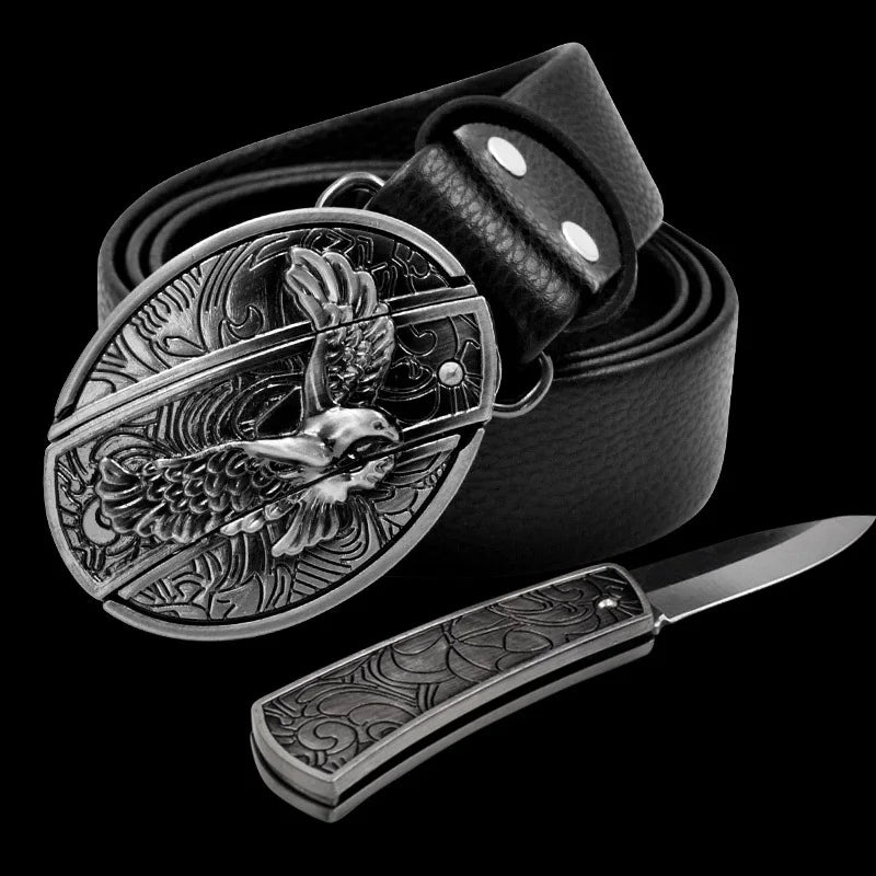 Adult Carved Invisible Knife Buckle Waist Belt Adjustable Personality Genuine Waist Belt