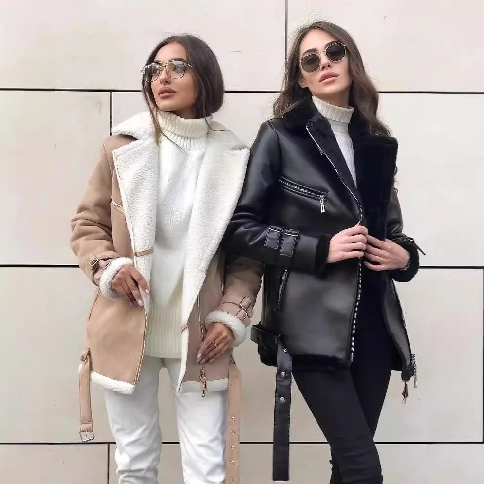 Classic Bomber Jacket Warm Fashion Shearling Winter Coat