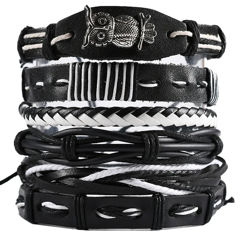 1 Fashion Bracelet Viking Bracelet For Men Hand Bracelets Woven Skull Hand Jewelry Adjustable Leather Set Bracelet