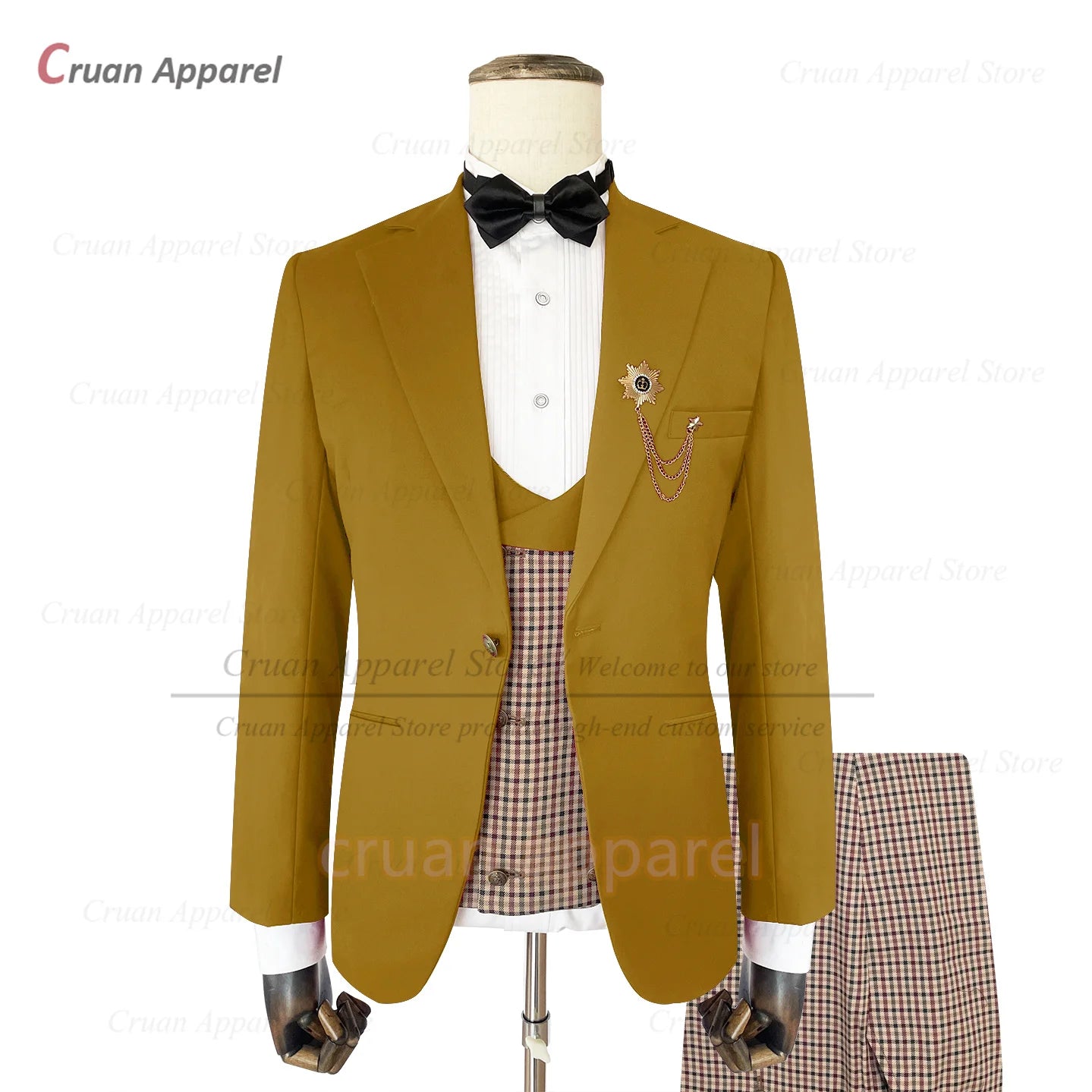 Classic Suit Sets For Men Fashion Checkered Blazer Vest Pants 3 Pieces Formal Party Tailor-made Elegant Slim Fit Costumes