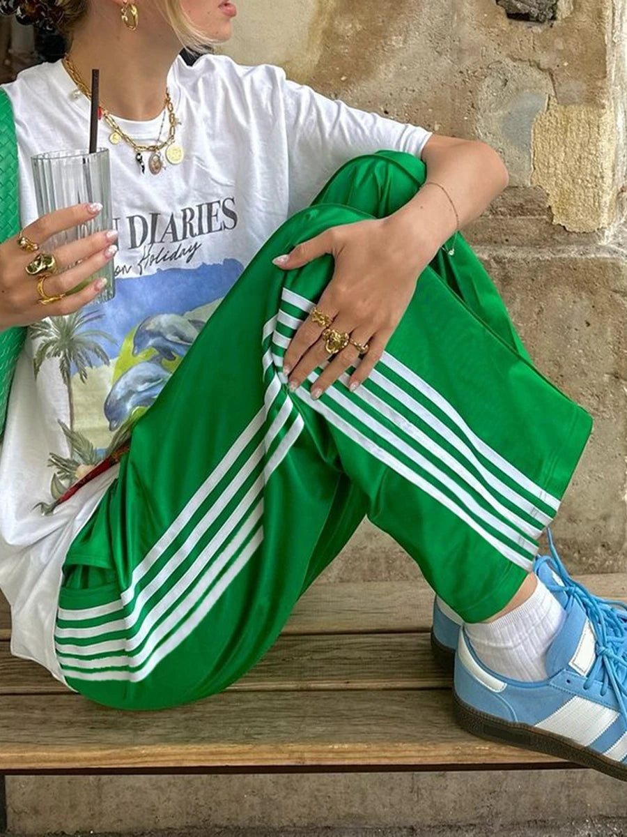 Women s High Waisted Striped Trousers with Adjustable Drawstring Waistband and Side Pockets for a Casual Chic Look