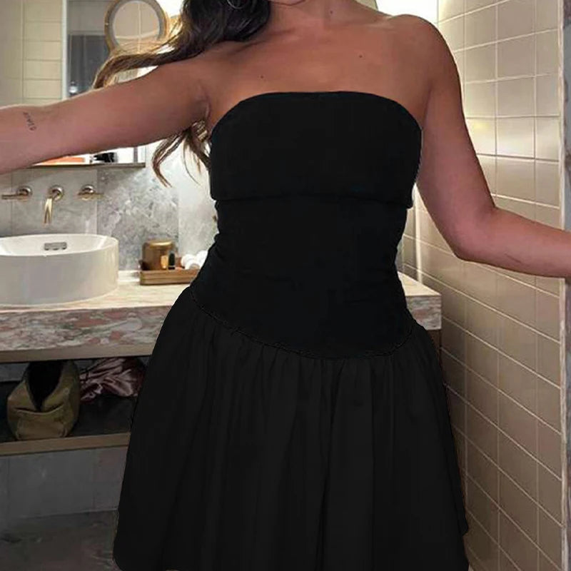 Sexy A-Line Dress Summer Strapless Women  Off Shoulder Fashion Casual Party Female Mini Dresses