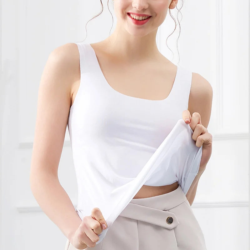 Women Summer Tight fit No trace Tanks Cami Vest Fashion Casual Sleeveless Ladies Street Tanks Tops Tees Bra
