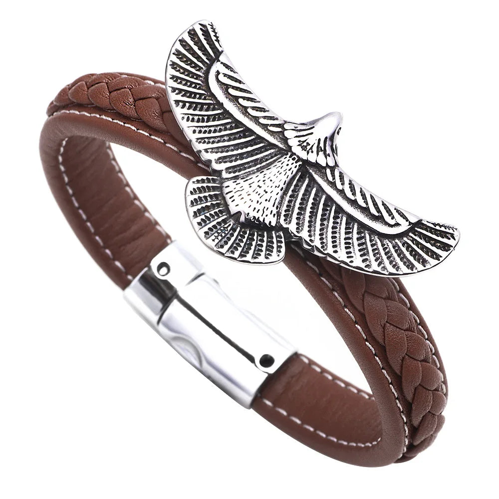 1PC Fashion Eagle Bracelet for Men Black Leather Hand Band with Magnetic Charm Bracelet Clasp Men's Accessories Gifts