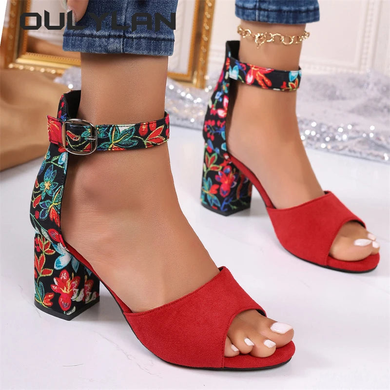 High Heels Ankle Strap Flower Plateaus Pumps Peep Toe
