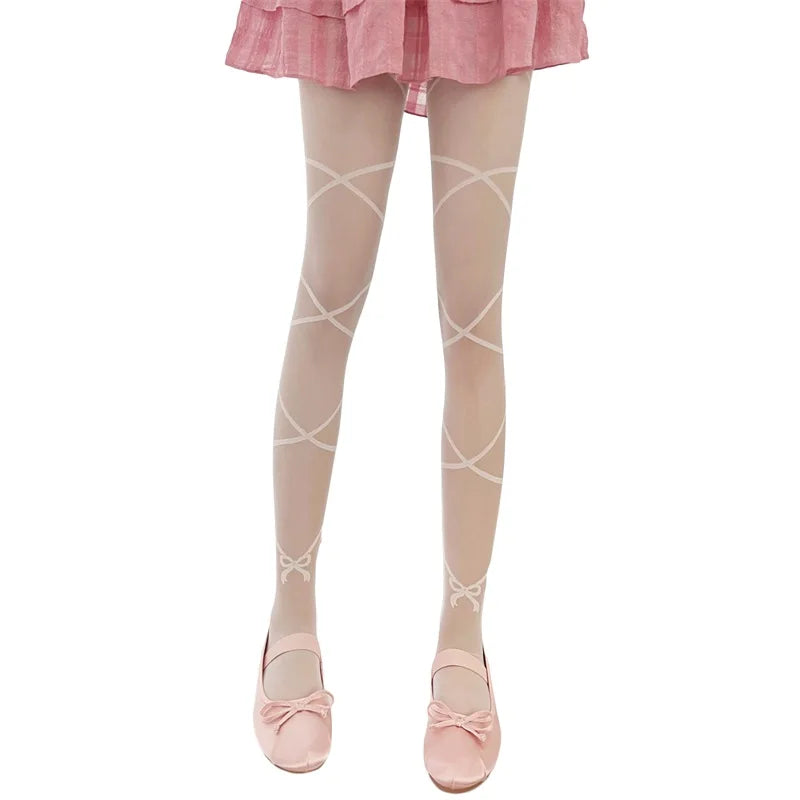 Fashion Thigh High Socks with Sheer Bow Tie Up Detail - Trendy Stockings