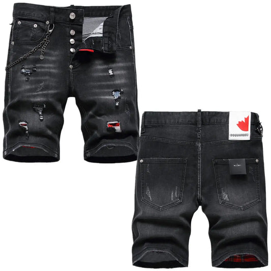 Summer  Thin Denim Shorts, Straight Slim Fit, Casual Fashion Brand, Five Point Perforated Middle Pants