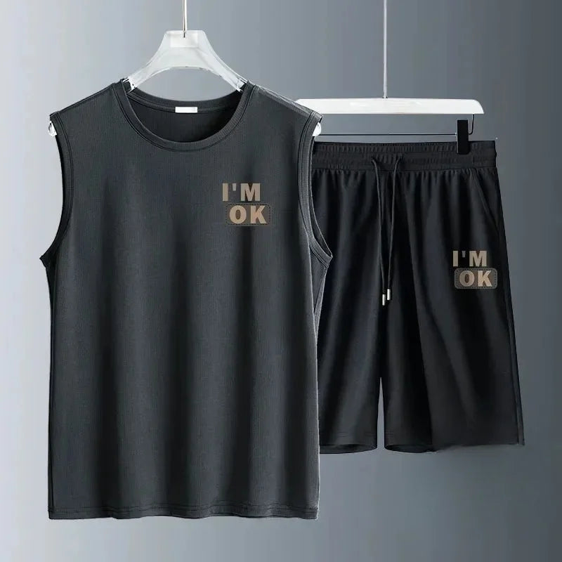 Summer Men Clothing  Breathable fashion Sportswear Basketball suit casual short-sleeved T-shirt + shorts 2-piece