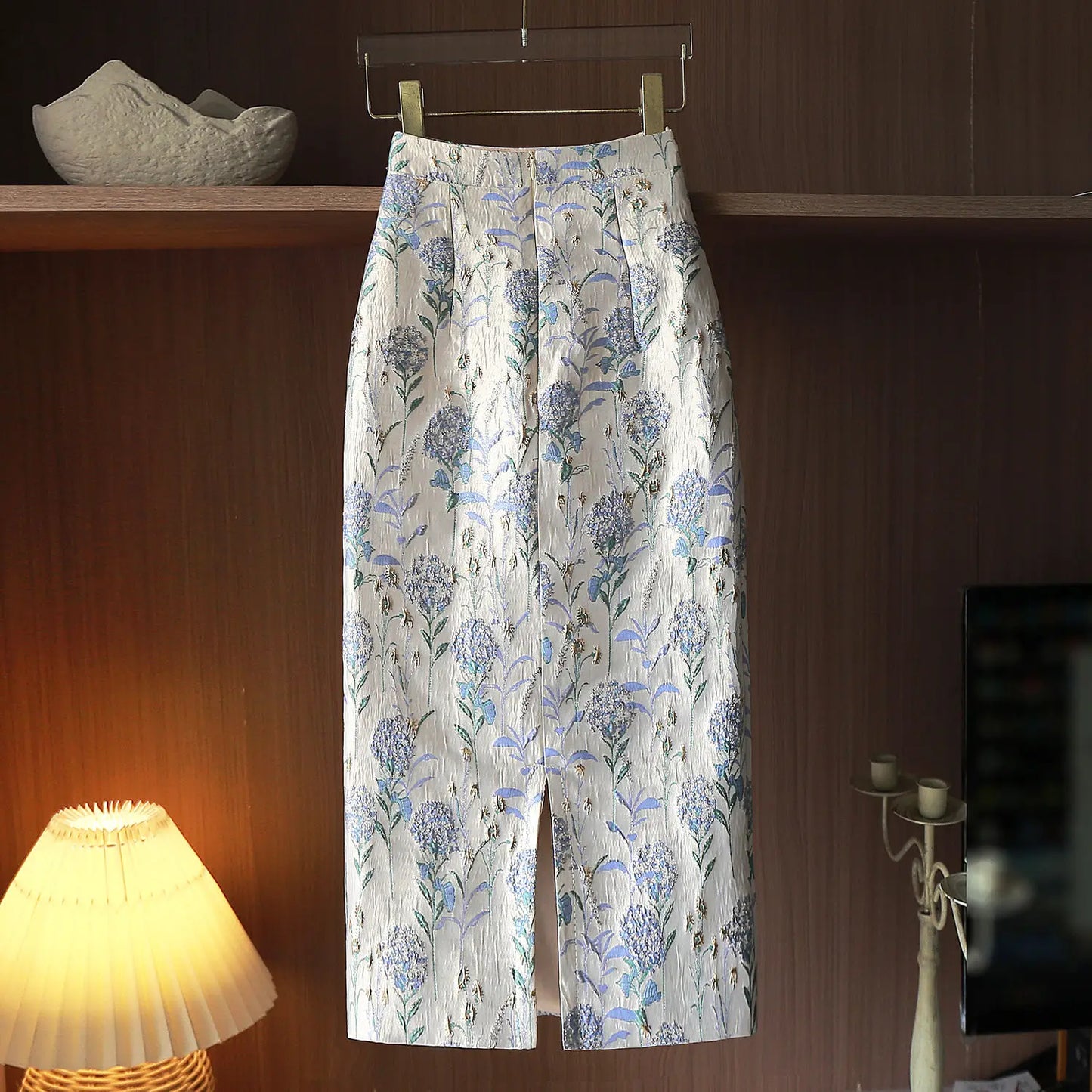 Hollow Out Irregular  Vintage Flower Oil painting High-waist Skirt